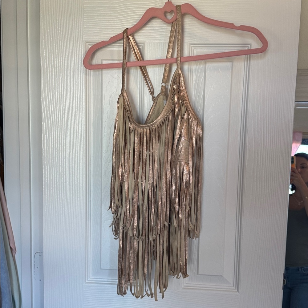 Shyanne Gold Metallic Fringe Top